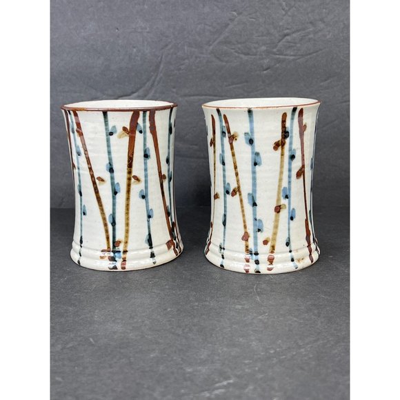 Vintage Pottery Thrown Mugs 2 Set CoffeeTea Retro 90s Hand Painted Boho - Picture 4 of 8
